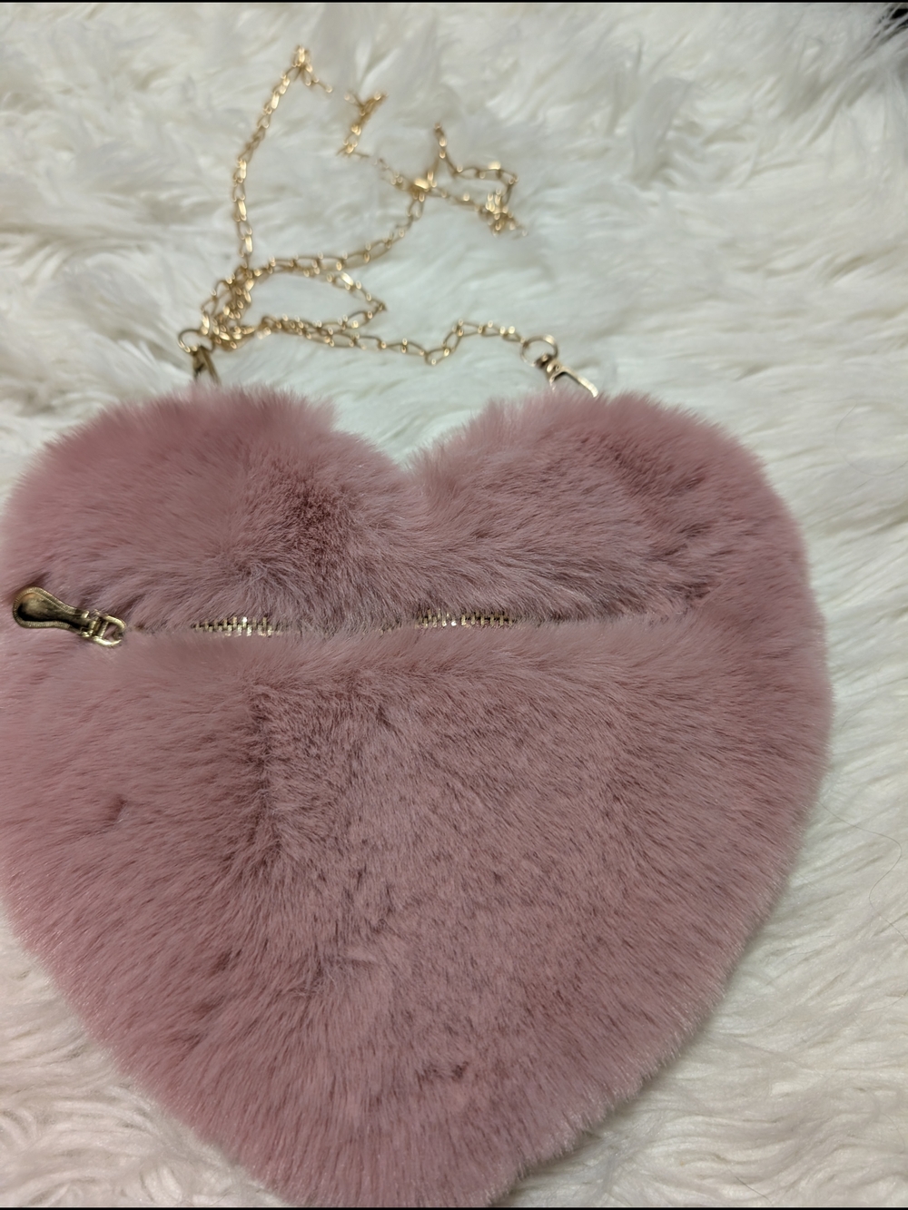 Plush Heart Crossbody Bag - Dusty Pink